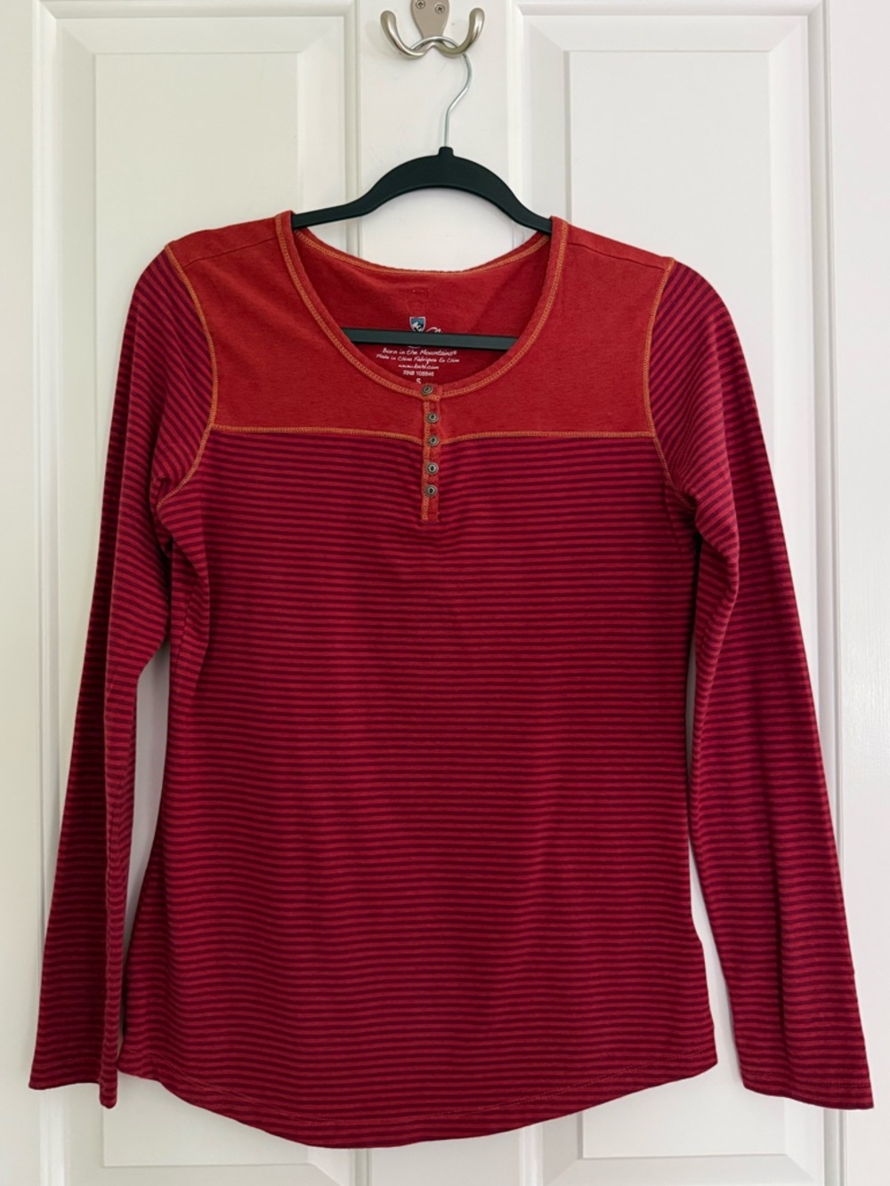 Kuhl Women's Red Striped Henley Long Sleeve Top Size SM